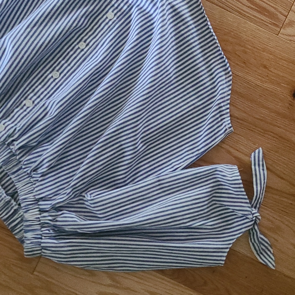 Love, Fire Off the Shoulder Blouse Top. Sz Large Blue/White Striped - Picture 4 of 8